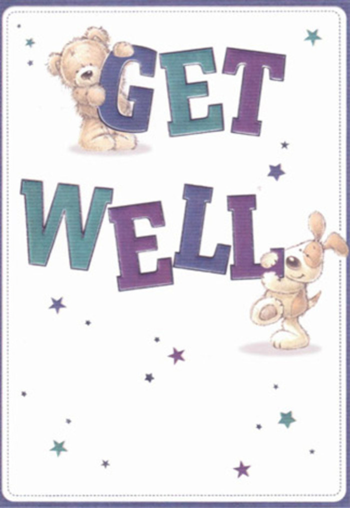 Imagine the heartfelt encouragement found within this get well card, so beautifully reflected in its amiable illustrations-an affectionate teddy bear and a lively puppy, their rounded figures brimming with gentle energy. Playful stars in rich purples and calming aquas pirouette around them, casting bursts of hope like the first blooms of spring along the leafy streets near Brent Cross. The typography is confident and uplifting, shaded in cool teals and violets, providing a foundation of steady reassurance and warmth. There's a tangible, almost touchable quality in the detailed rendering-the furry softness of the bear, the velvety, downturned ears of the puppy-making the comfort of their presence nearly palpable, even without fresh flowers in hand. Imagine receiving this card alongside a bouquet from a local Brent Cross florist-together, an expression of purity, softness, and heartfelt compassion. The overall mood is airy, sincere, and gently cheerful, engineered to bring courage and light to a loved one convalescing in or near Brent Cross, and remind them that warmth and support are always close at hand.